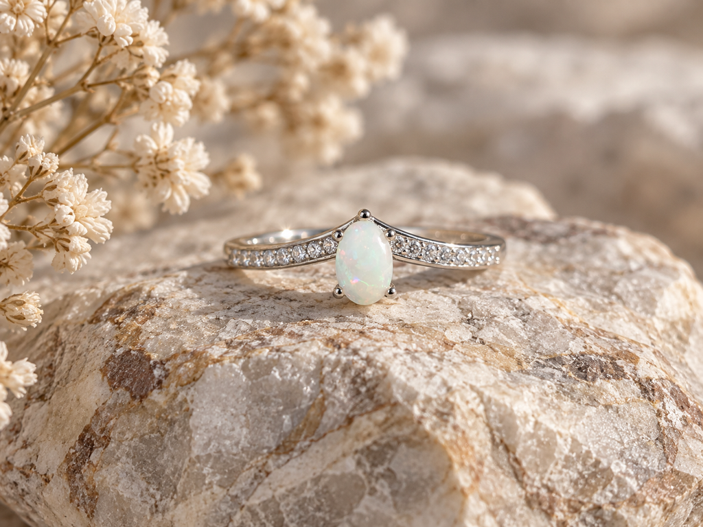 The Elara – Australian Opal Sterling Silver Ring | Pear Opal Ring