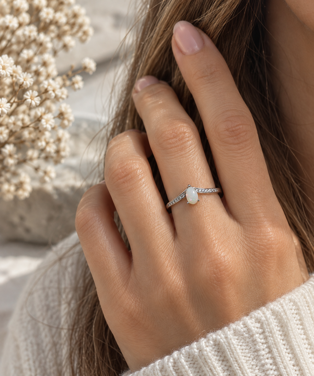 The Elara – Australian Opal Sterling Silver Ring | Pear Opal Ring