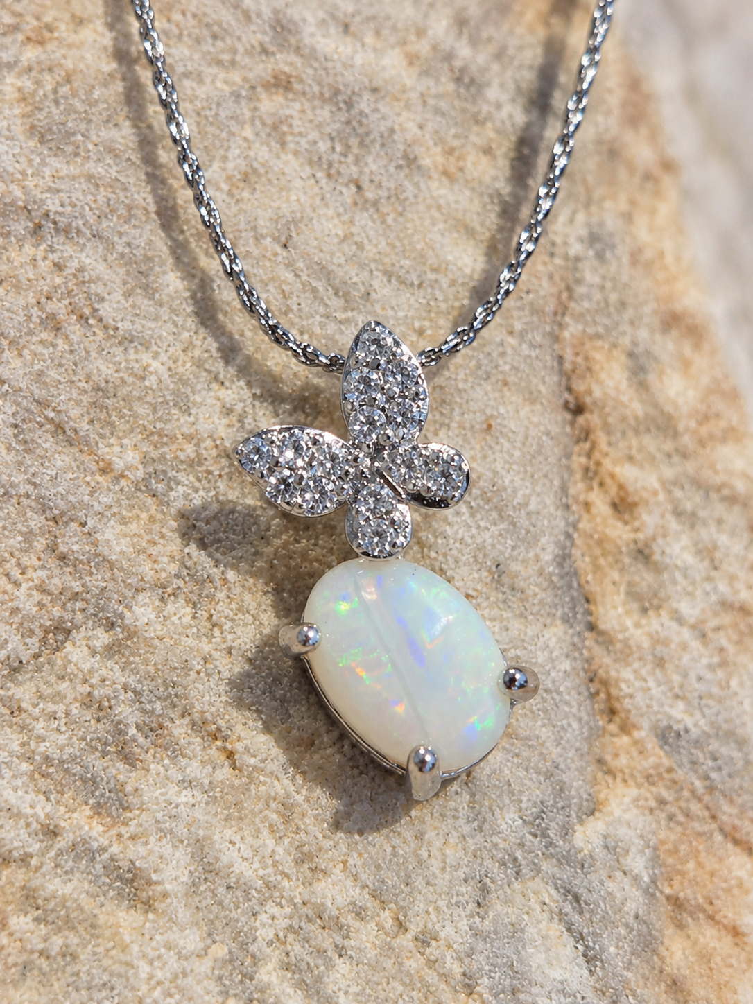 Wings of Light – Australian White Opal Necklace