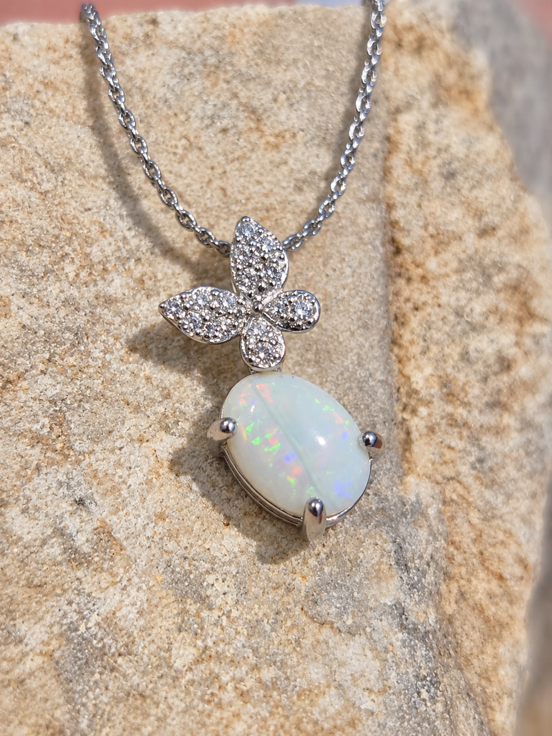 Wings of Light – Australian White Opal Necklace