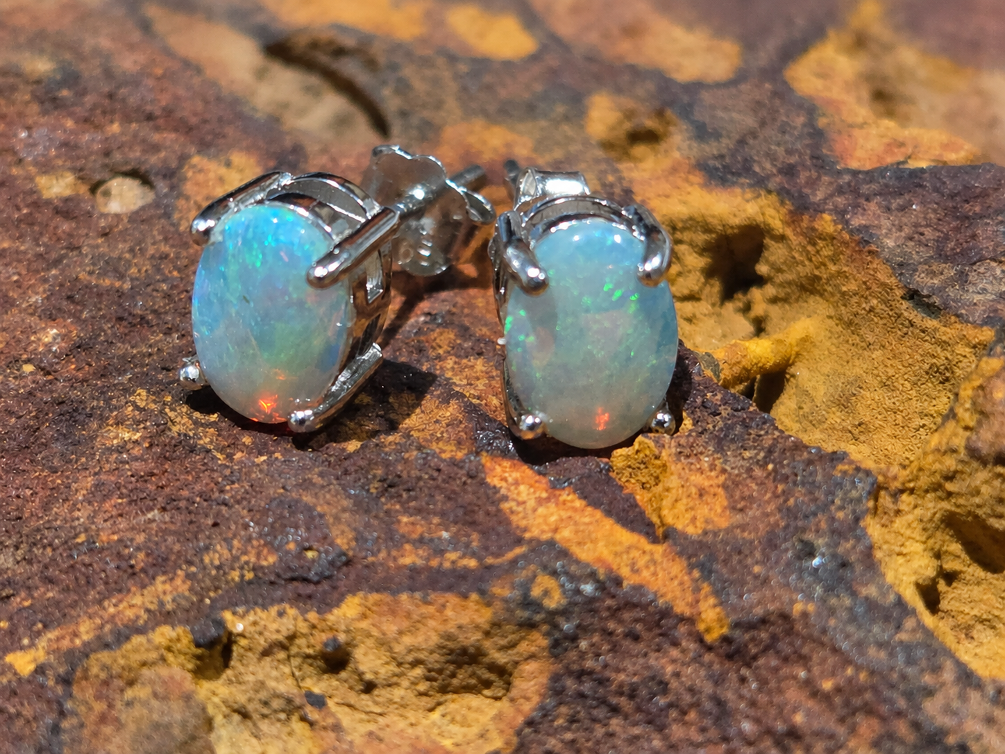 Eternal Ember — Stunning Solid Australian Crystal Opal Earrings