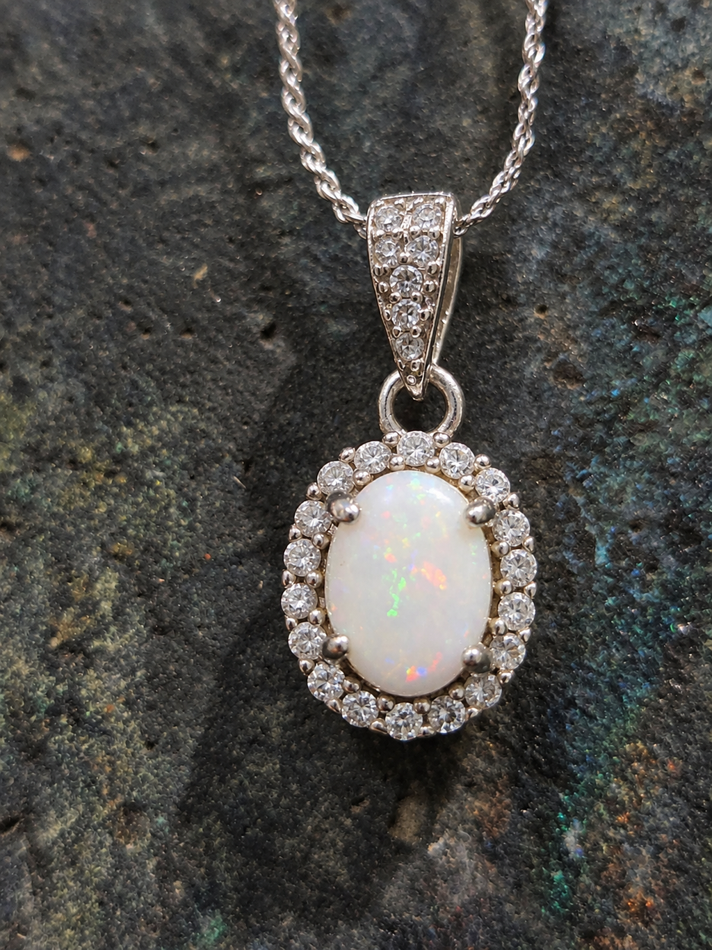 The Halo – Australian White Opal Pendant