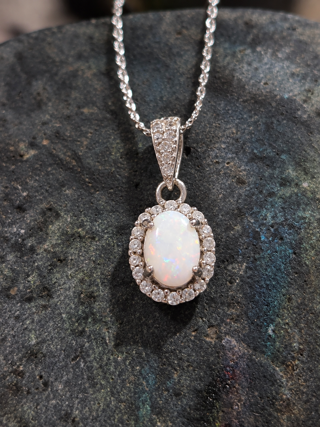 The Halo – Australian White Opal Pendant