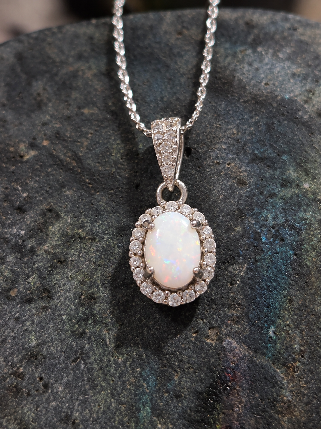 The Halo – Australian White Opal Pendant