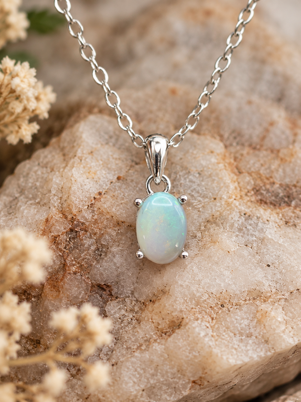Elysia | Natural Dark Mintabie Opal Pendant – 5 × 7mm