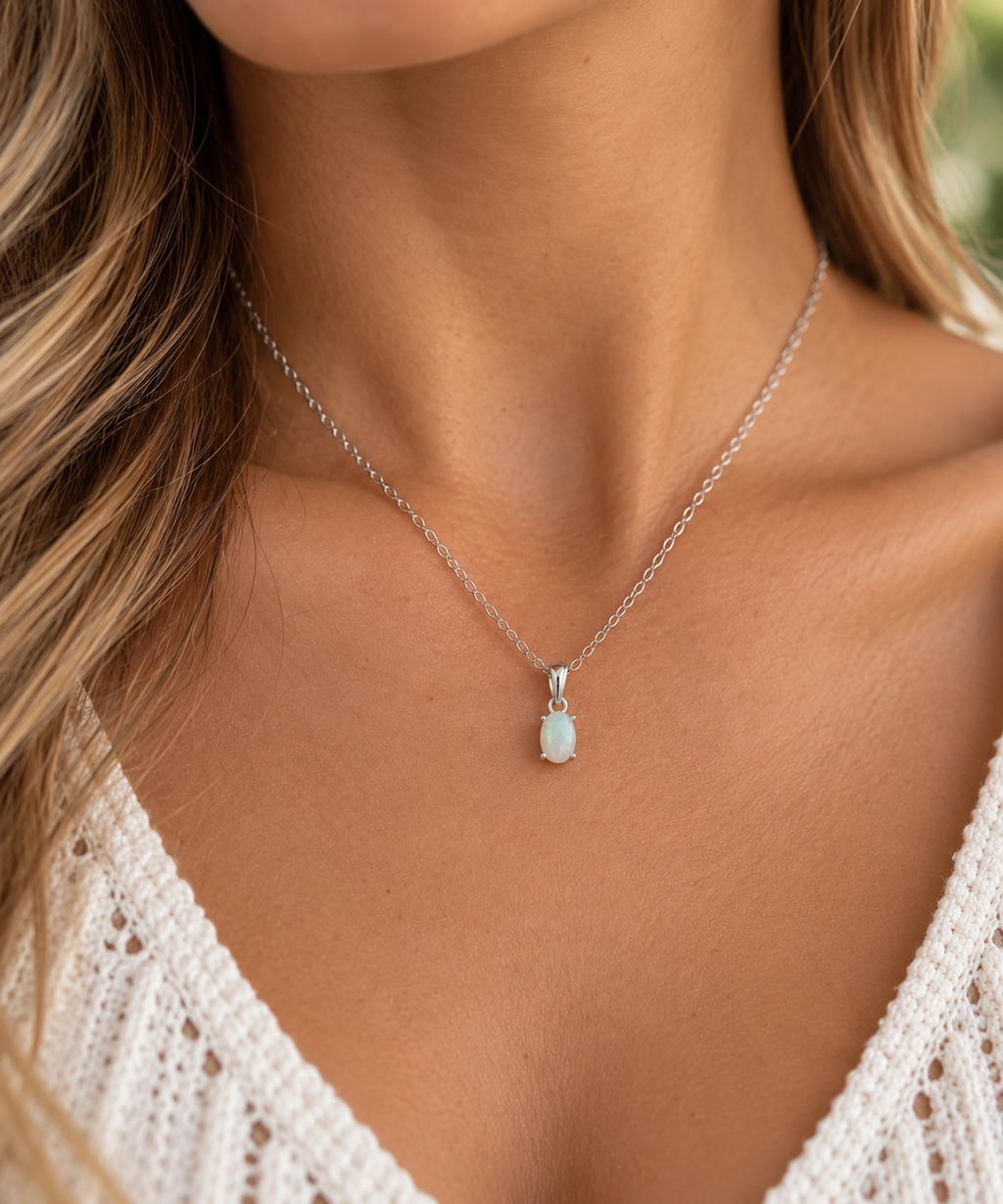 Elysia | Natural Dark Mintabie Opal Pendant – 5 × 7mm